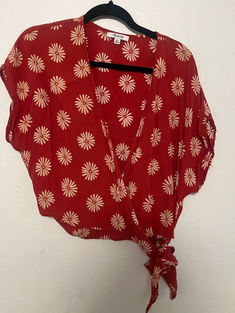 Madewell Red Floral Wrap Tie-Front Blouse